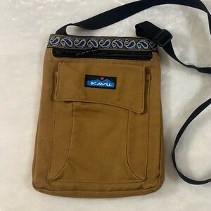 Kavu Khaki Crossbody with Patterned Trim